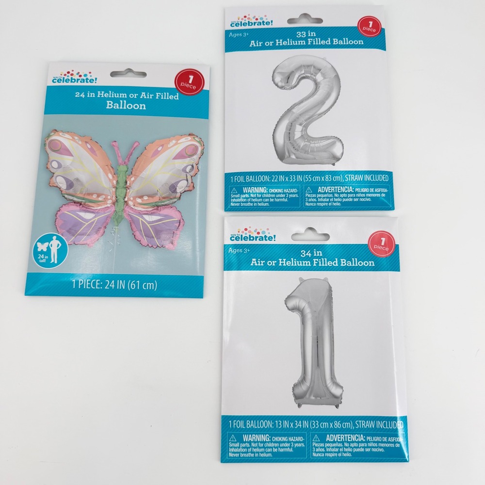 Way to Celebrate 1 2 Number Balloons Butterfly 1st 2nd 12th 21st Birthday NEW
